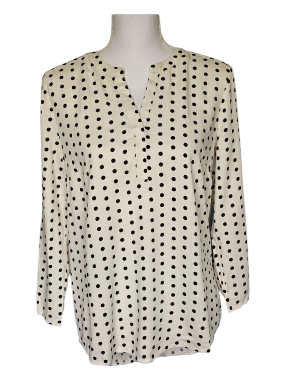 Daniel Rainn Cream Black Polka Dot  Koda Split Neck Longsleeve Top Women Size S